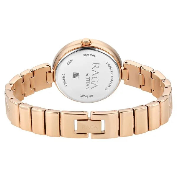 Titan Raga Mother of Pearl Dial Rose Gold Metal Strap Analog Watch For Women - Image 6
