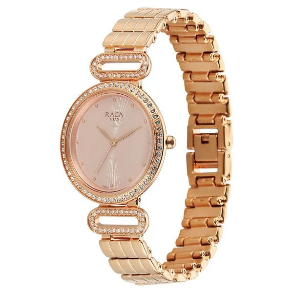 Titan Raga Rose Gold Dial Metal Strap Analog Watch For Women - Image 3