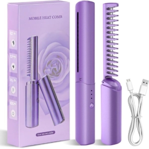 Rechargeable Mini Hair Straightener Brush, Portable Straightening Comb (Color May Vary)