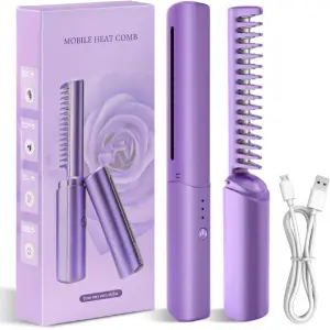 Rechargeable Mini Hair Straightener Brush, Portable Straightening Comb (Color May Vary)