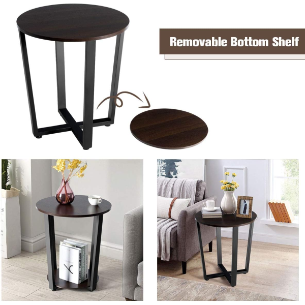 Round End Table, 2-Tier Accent Table for Small Space Storage Shelf, Farmhouse Side Table for Living Room, Bed Side Table Night Stand for Bedroom - Image 4