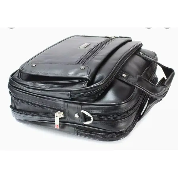 Black Solid Leather Laptop Bag/File Bag - Image 2