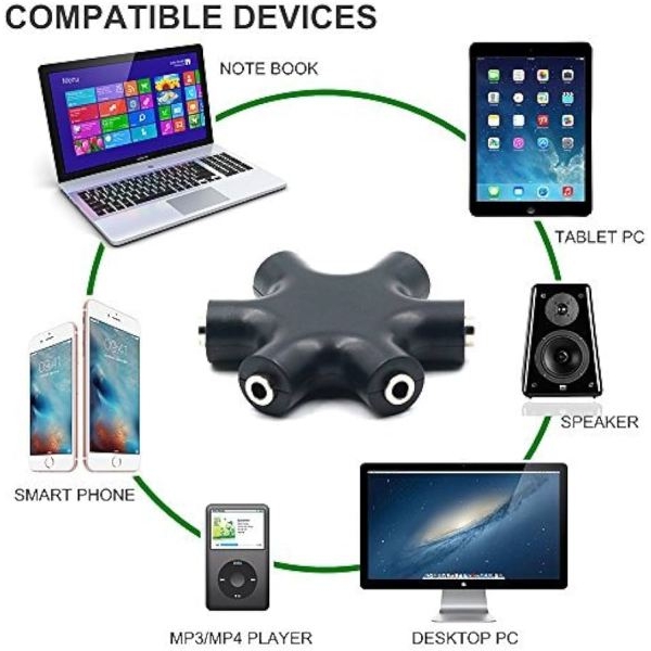 3.5mm Headphone Jack Splitter 3.5 Audio 5 Way 6 Port Female Connector Adapter Audio Earbuds Earphones Plug with 3.5mm Stereo Cable - Image 12