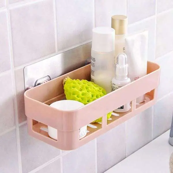 Plastic Bathroom Kitchen Storage Organize Shelf Rack Bathroom Shelves Shower Caddy Basket Wth Wall Mounted