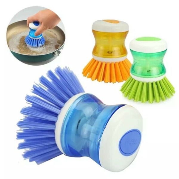 Dish/Washbasin Plastic Cleaning Brush with Liquid Soap Dispenser, Multicolour (pack of 1) - Image 2