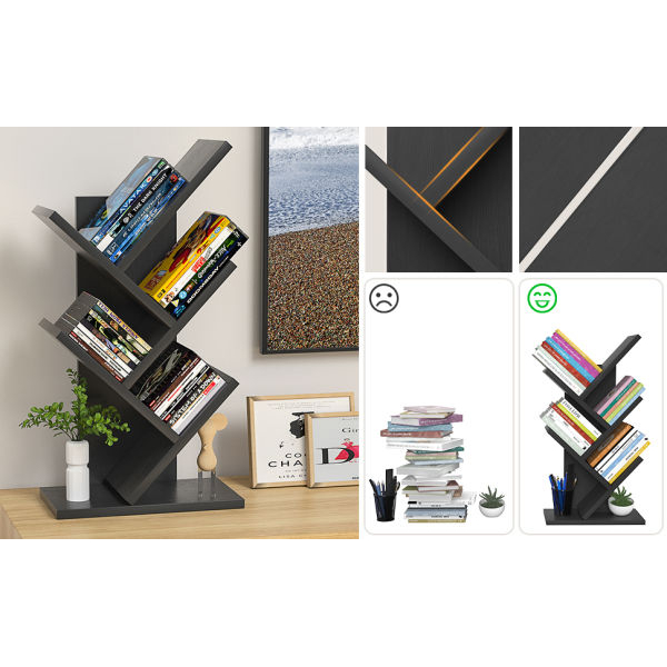 Bookshelf Desk Creative Study Bookcase Tree Shaped Furniture Decor Book Rack Multi-Grid Storage Wooden Display Shelf - Image 4