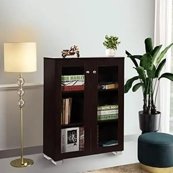 Ressence Awana Wooden Book Shelf and Display Unit with Glass, Multipurpose Daraz/Cupboard for Home and Office In Dark Wenge Color - Image 2