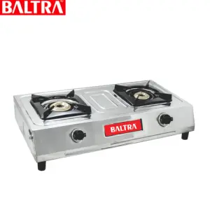 BALTRA Two Burner Gas Stove | Dream | Auto Ignition | Stainless steel body | High efficiency brass burners | Powder coated pan support | Fine bakelite designer knobs | Unbreakable knob | 12 months warranty