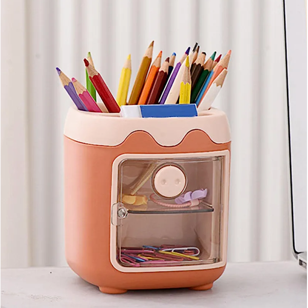 KOJA Pig Shape Jelly Desk Pencil Pen Makeup Brushes Holder Stationery Storage Box Pen Organizers With 2 Compartments - Image 4