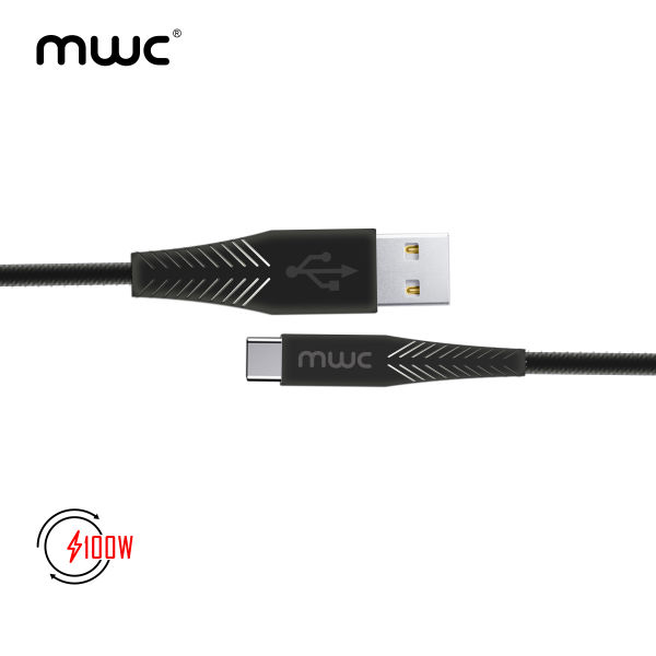 MWC MUC100W Premium | USB-A to Type-C 100W Premium Quality Ultra-Fast Charging Cable | 1m Long Premium Quality Core and coated with Premium TPE | USB 3.1 | 5A - Black - Image 4