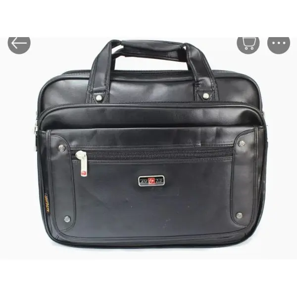 Black Solid Leather Laptop Bag/File Bag - Image 3