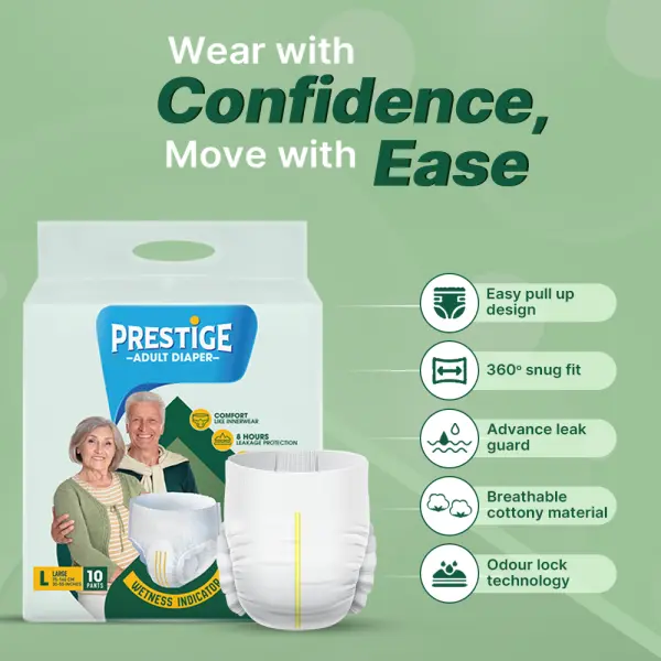 Prestige Adult Pant Style  Diaper - Large | Pack of 10Pieces - Image 4