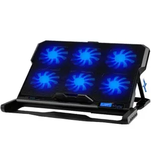 Laptop Cooling Pad, 6 Fans LCD Screen Laptop Cooler - 6 Gear Strong Wind Speed Designed, Dual USB Ports, Adjustable Mount Stand