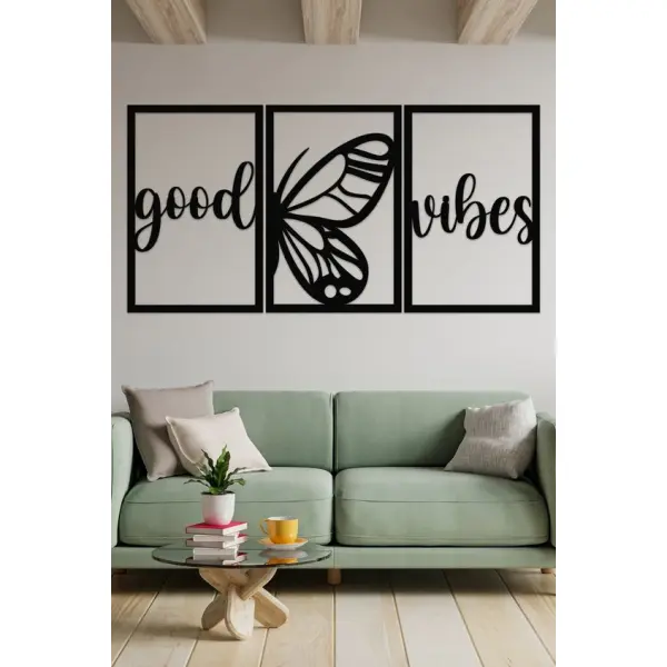 Good Vibes Aesthetic Wooden Wall Canvas Beautiful Wall Decor Ideal Size (3ft) in Black - Image 2