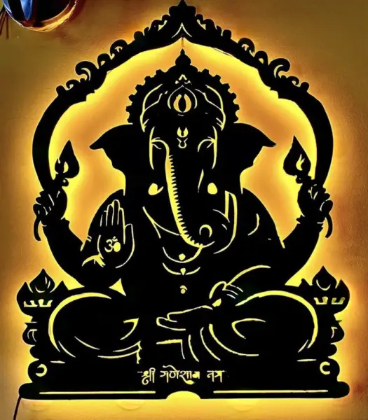 2FT Ganesh Led Aesthetic Decor Art Wooden Wall Decor