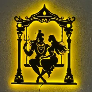 2Ft Shiva Parvati Led Aesthetic Decor Art Wooden Wall Decor