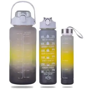 3 in 1 Piece Bottle Set Motivational BPA Free Leak Proof Eco-Friendly Plastic Gym Sports Portable Water Bottle with Stickers & Handle