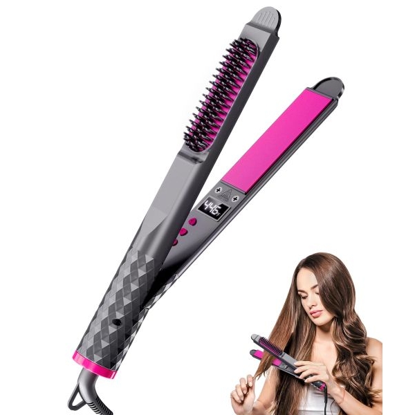 3 In 1 Flat Iron Hair Straightener And Curler, Smart Anti-perm Hair Straightener Brush Tourmaline Ceramic Flat Iron - Image 5