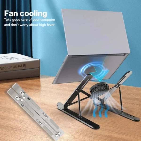 3-in-1 Laptop Aluminum Folding Stand with Cooler + 360° Metal Mobile Stand + Gaming Mouse Pad– Premium Combo - Image 3