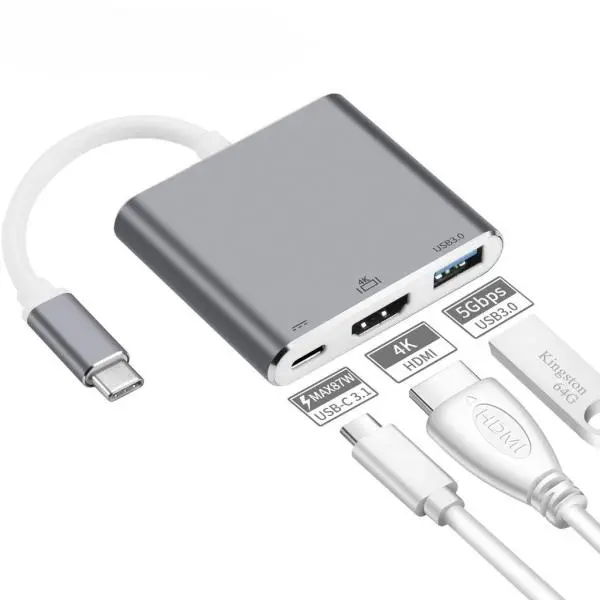 3 in 1 Type C to HDMI, USB and T.C. to T.C. Hub 4K Adapter USB-C to HDMI Converter with 3.0 USB Port and Type C 3.1 Female Charging Port for Mac Book - Image 2
