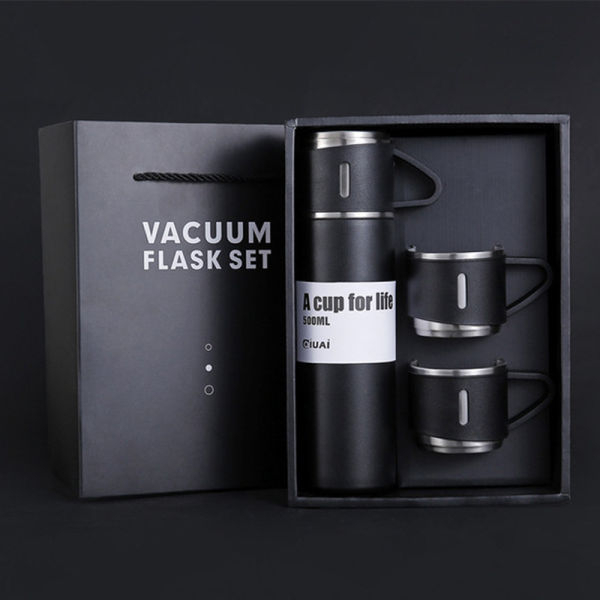 3 In 1 Vacuum Insulated Thermo Thermos Flasks Bottle 500ml With 3 Cups Gift Set - Image 4