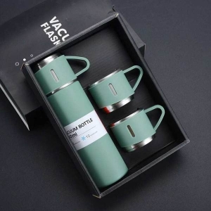 3 In 1 Vacuum Insulated Thermo Thermos Flasks Bottle 500ml With 3 Cups Gift Set