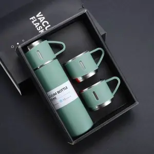 3 In 1 Vacuum Insulated Thermo Thermos Flasks Bottle 500ml With 3 Cups Gift Set