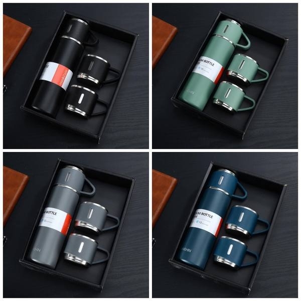 3 In 1 Vacuum Insulated Thermo Thermos Flasks Bottle 500ml With 3 Cups Gift Set - Image 5