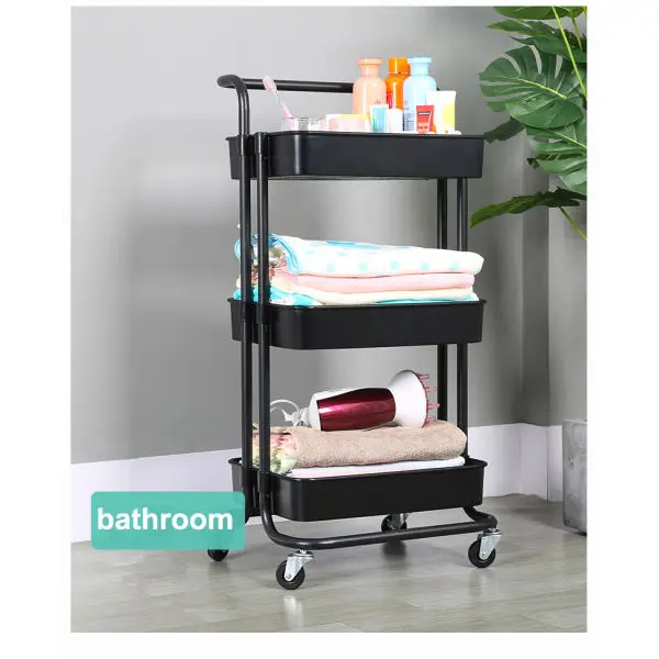 3 Layers Metal Color Storage Rack Hotel Room Service Trolley Household Bathroom Kitchen Trolley with Wheel - Image 2