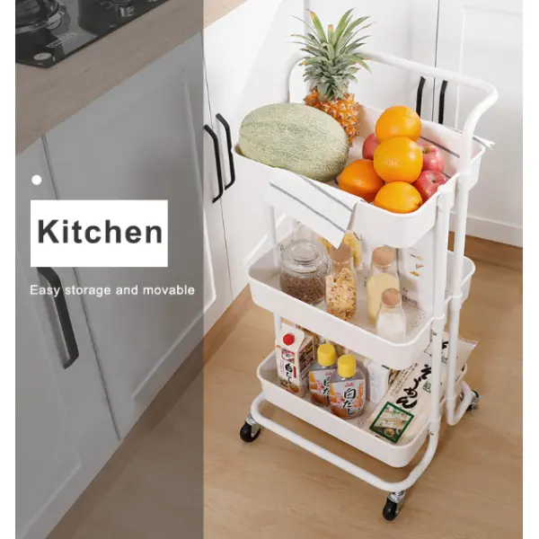 3 Layers Metal Color Storage Rack Hotel Room Service Trolley Household Bathroom Kitchen Trolley with Wheel - Image 3