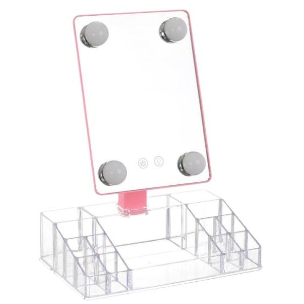 3 Mode Desktop Large Crystal Led Table Makeup Mirror with Lipsticks and Nail Oil Polish Organizer Storage Box (Color may vary) - Image 4
