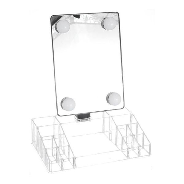 3 Mode Desktop Large Crystal Led Table Makeup Mirror with Lipsticks and Nail Oil Polish Organizer Storage Box (Color may vary) - Image 2