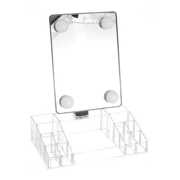 3 Mode Desktop Large Crystal Led Table Makeup Mirror with Lipsticks and Nail Oil Polish Organizer Storage Box (Color may vary)