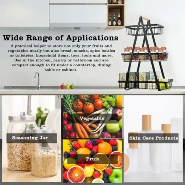 3 Tier Countertop Fruit Basket Vegetable Holder For Kitchen Storage - Image 3