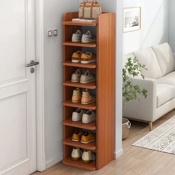 Simple Wooden Shoe Cabinet Multi-layer 10 Pair Shoe Rack Organizer In Brown (4ft) - Image 2