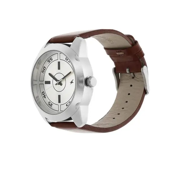 Fastrack Quartz Analog Silver Dial Leather Strap Watch for Guys - Image 2