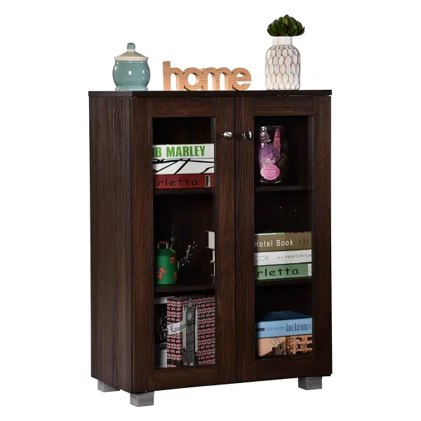 Ressence Awana Wooden Book Shelf and Display Unit with Glass, Multipurpose Daraz/Cupboard for Home and Office In Dark Wenge Color - Image 5