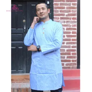 Bisesh Creation Dim Blue Paper Cotton Printed Kurta For Men
