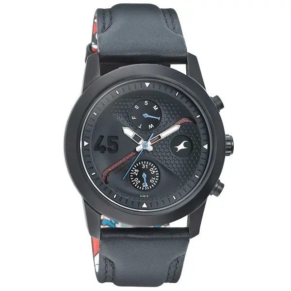 Fastrack Go Skate Quartz Multifunction Black Dial Leather Strap Watch for Guys - Image 2