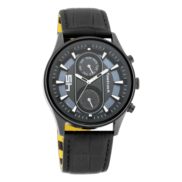 Fastrack Fastfit Quartz Analog with Day and Date Black Dial Leather Strap Watch for Guys - Image 2