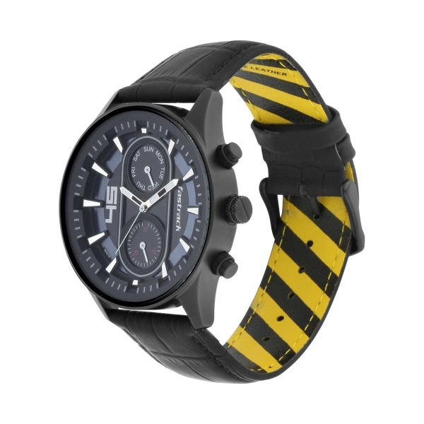 Fastrack Fastfit Quartz Analog with Day and Date Black Dial Leather Strap Watch for Guys - Image 3