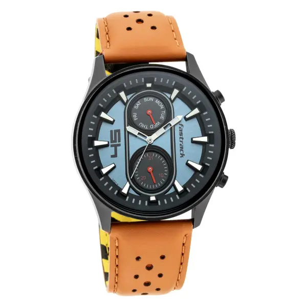 Fastrack Fastfit Quartz Analog with Day and Date Blue Dial Leather Strap Watch for Guys - Image 2