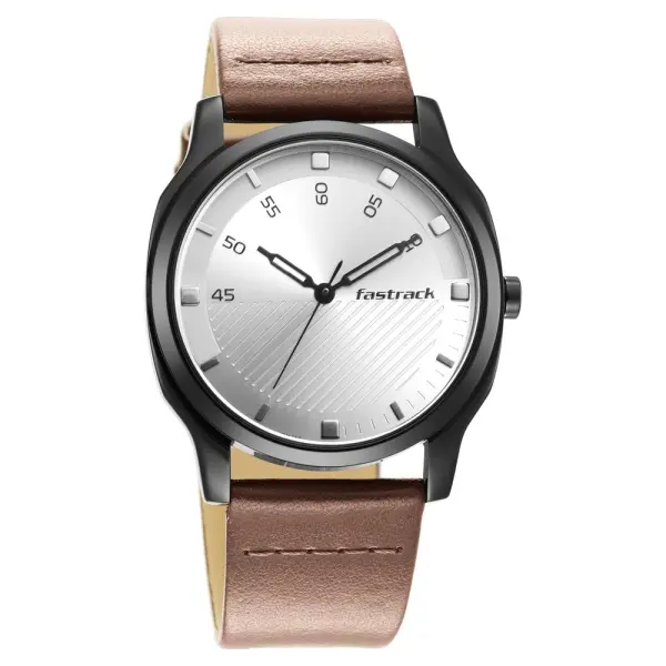 Fastrack Stunners Quartz Analog Silver Dial Leather Strap Watch for Guys - Image 2