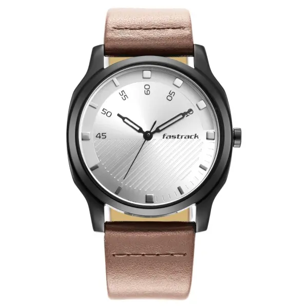 Fastrack Stunners Quartz Analog Silver Dial Leather Strap Watch for Guys - Image 3