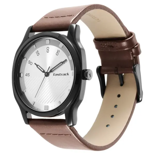 Fastrack Stunners Quartz Analog Silver Dial Leather Strap Watch for Guys - Image 4