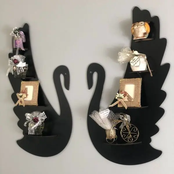 2 Pcs Swan Wall Mounted Shelf Multi level Showcase in Black - Image 2
