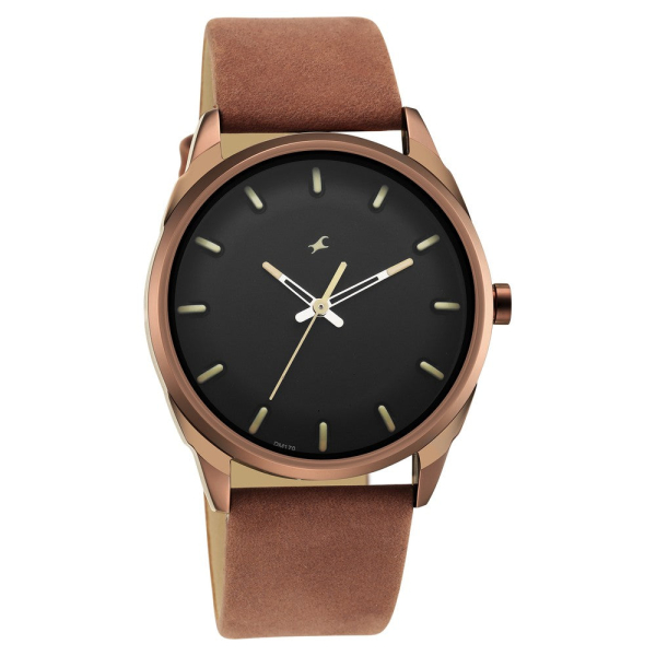 After Dark Black Dial Leather Strap Watch for Guys - Image 2
