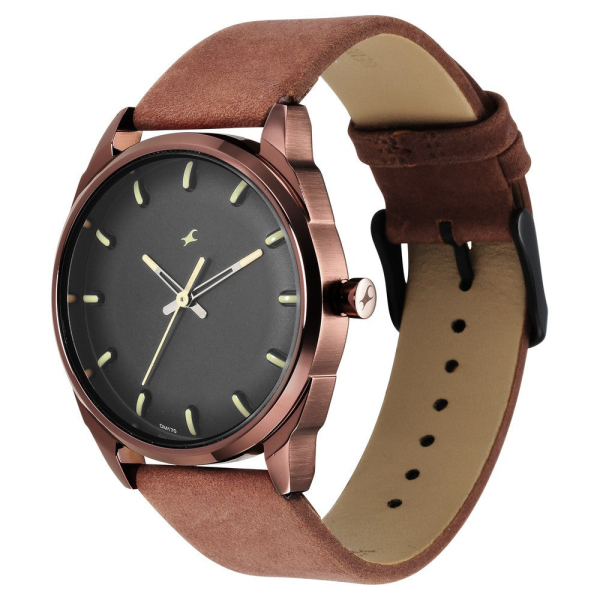 After Dark Black Dial Leather Strap Watch for Guys - Image 4