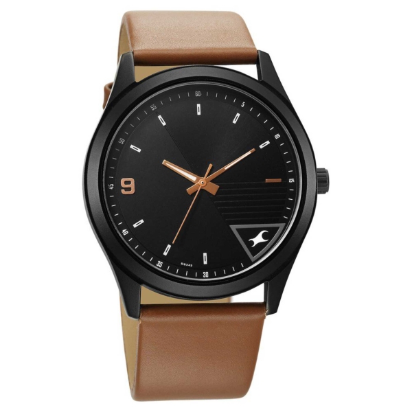 Fastrack Stunners Quartz Analog Black Dial Brown Leather Strap Watch For Guys - Image 2
