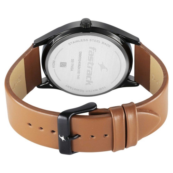 Fastrack Stunners Quartz Analog Black Dial Brown Leather Strap Watch For Guys - Image 5